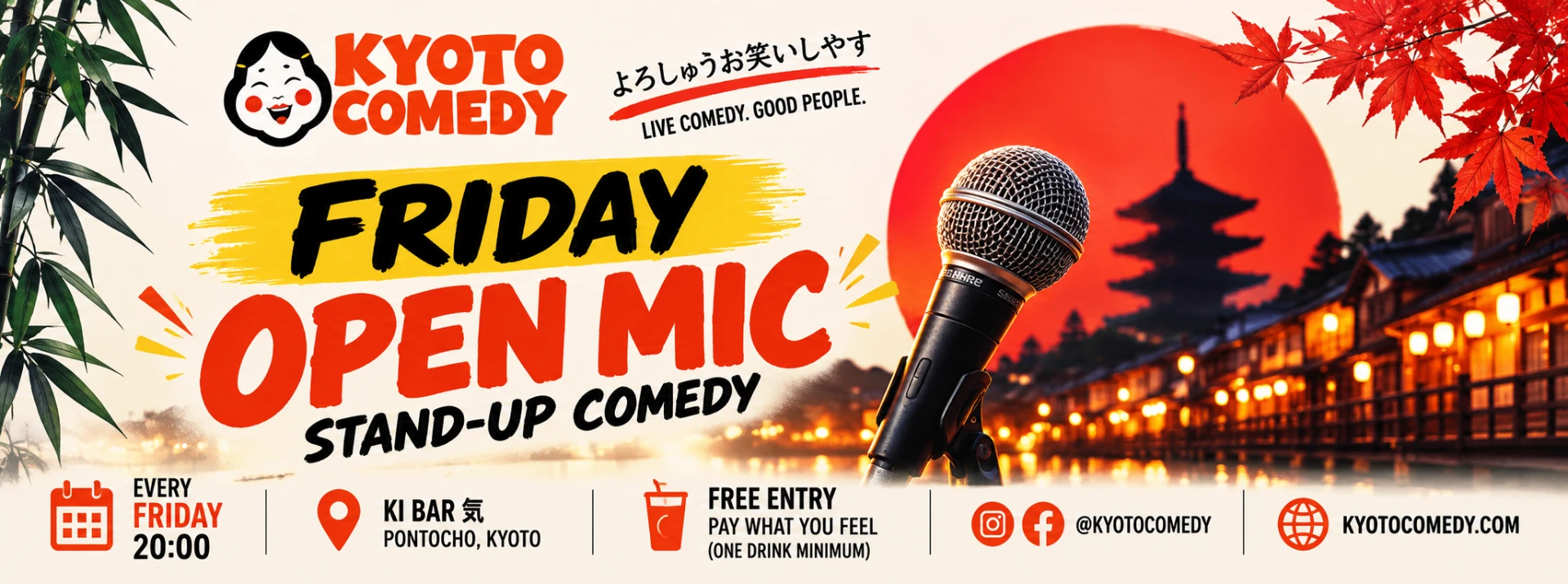 Kyoto Friday Night Open Mic & Local Social — official event banner, Ki Bar