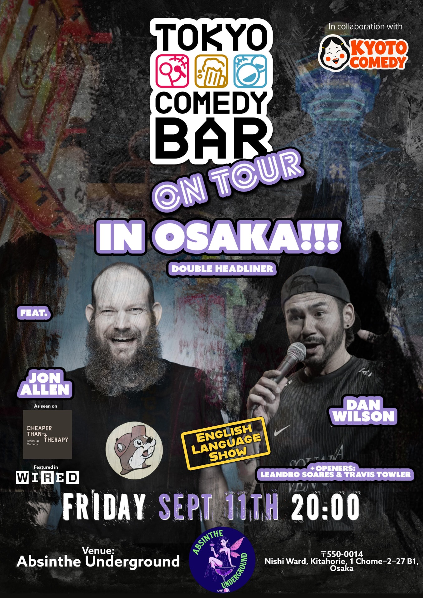 Tokyo Comedy Bar on Tour in Osaka — September 11, 2026 — official Kyoto Comedy show poster